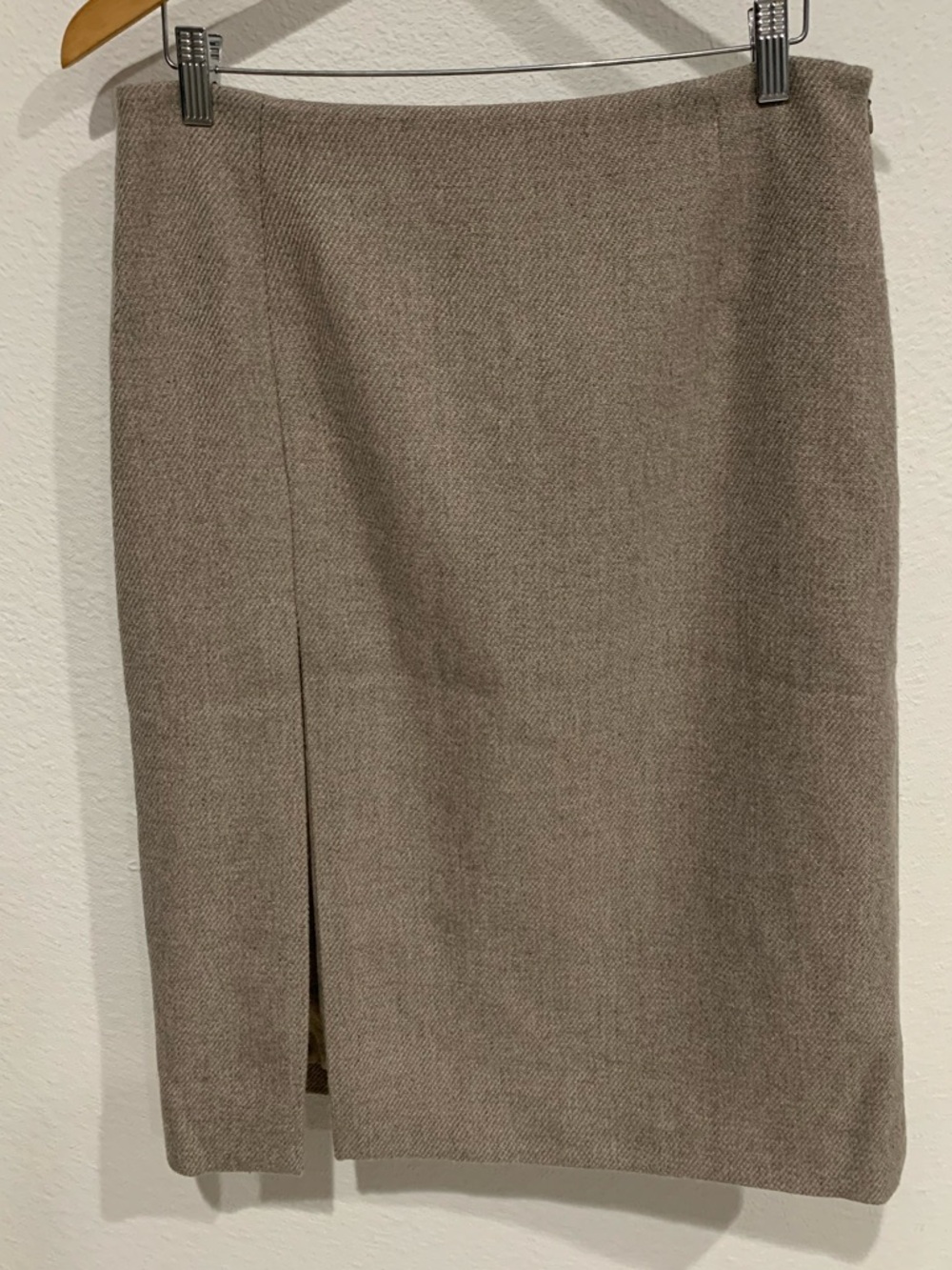 H&M Edition Women's Wool Blend Midi Pencil Skirt, Front Slit, Taupe, NWT, Sz. 10